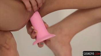 Youthful lesbian babes solo pleasuring at home