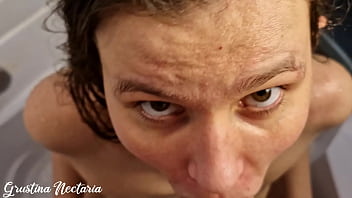 She sucked my balls and i came on her tits and washed them