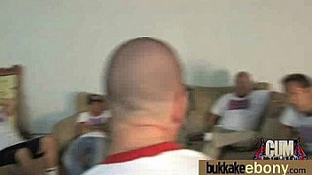 Ebony babe sucks group of white guys 6