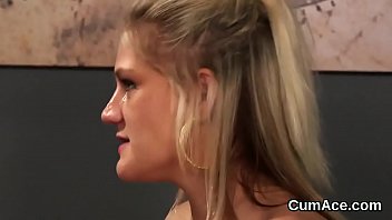 Kinky beauty gets sperm shot on her face eating all the jism