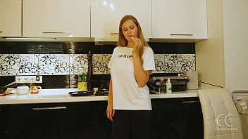 Sexy blonde eats egg food fetish