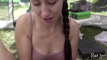 Risky camping blowjob while nobody sees