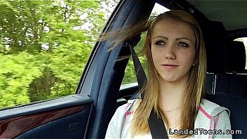 Stranded blonde teen fucking in car pov