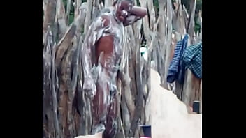 Have a shower in the camping and masturbate