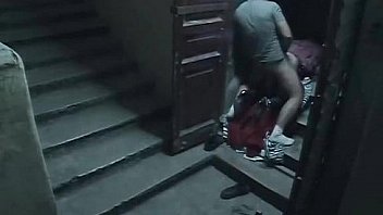 Staircase security cam catpures wife fucking
