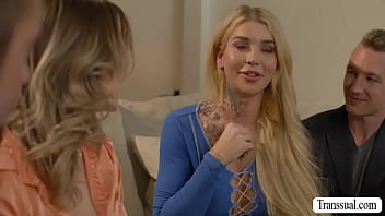 Busty Blonde Tgirl Gracie Jane And Her Ts Friend Emma Rose Decide To Swap Their Boyfriends For One Nightgracie Starts Kissing Emmas Boyfriend On The Couch And She Then Throats His Dick Passionately And Lets Him Fuck Her Wet Ass So Hard thumbnail