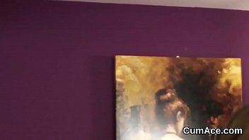 Flirty bombshell gets sperm shot on her face gulping all the jizm