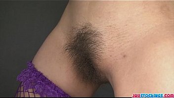 Kinky babe in fishnet stockings tied and fondled with sex toys