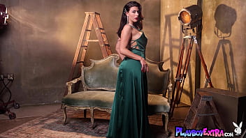 Petite brunette diva reveals her hairy pussy for playboy