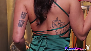 Petite brunette diva reveals her hairy pussy for playboy