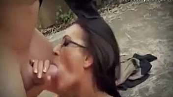 Curvy girl in glasses outdoor hardcore