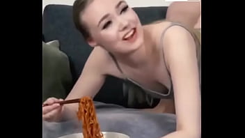 Cute girl eat noodle while sexing