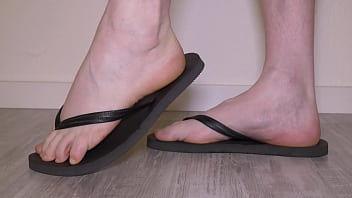 Barefeet In Flip Flops With Creamy Cumshot thumbnail