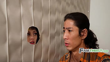 Petite stepsis lets me fuck her through the hole in the wall