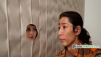 Petite stepsis lets me fuck her through the hole in the wall