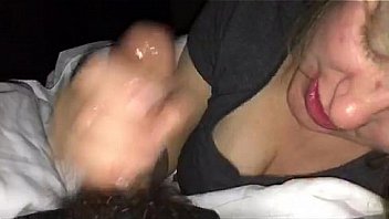 Young blond gives sloppy blowjob and takes a huge facial