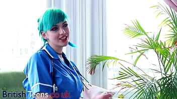 Blue haired alternative nurse takes care of your cock in an appointment