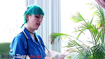 Blue haired alternative nurse takes care of your cock in an appointment