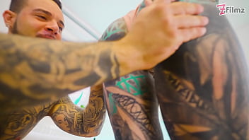 Tattooed pornstar gets filled with huge italian cock and gets covered head to toe in cum atm gapes big cumshot deepthroat