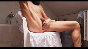 Jerking Off Hard Cock In Bathroom While Streching Muscle Legs And Pulsing Asshole During Orgasm thumbnail