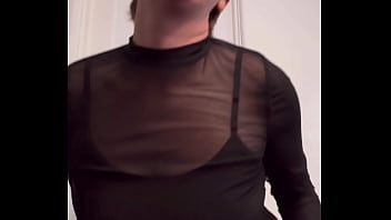 Redhead shaking ass in see through dress