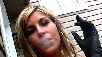 My sexy new girlfriend teases me smoking outside in provocative lingerie
