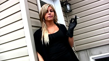 My sexy new girlfriend teases me smoking outside in provocative lingerie