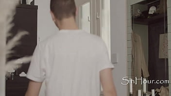 Natural teen shows up right when bf was about to jerk off