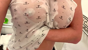 Oiled big tits under t shirt and get orgasm putting all vibrator in pussy