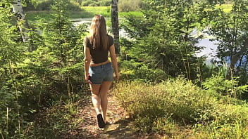 Stranger picked up girl in the forest route and great fucked her on the river lake outdoor amateur couple pov sex
