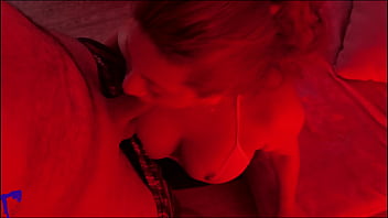 Latina milf under red light sucks balls spits on dick handjob and huge facial cumshot