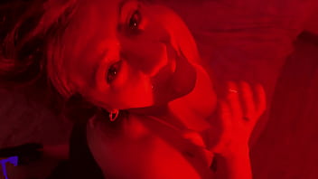 Latina milf under red light sucks balls spits on dick handjob and huge facial cumshot