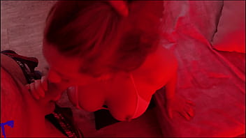 Latina milf under red light sucks balls spits on dick handjob and huge facial cumshot