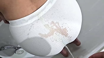 Milf in white panties pissing and next he piss on her booty and pussy Milf in white panties pissing and next he piss on her booty and pussy