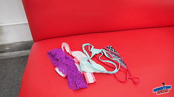 Pretty young babe stuffing her panties surprises at the end