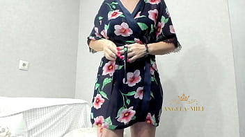 Milf in a black bodysuit takes off and shakes her breasts