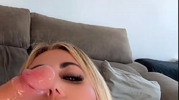 Blonde puts her boyfriend's huge cock in her mouth and then asks him for sex in doggystyle