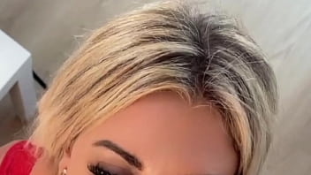 Blonde puts her boyfriend's huge cock in her mouth and then asks him for sex in doggystyle