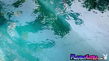 Passionate black nude beauty swimming and taking sunbath