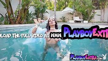 Passionate black nude beauty swimming and taking sunbath