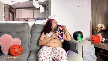 Gassy bbw halloween movie night with farting and burping