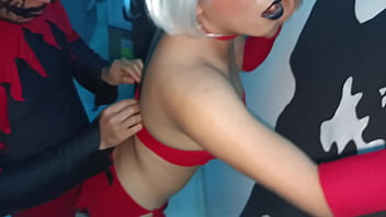 The innocent model is uncomfortable because she was told it was a modeling session and ended up making a halloween porn video