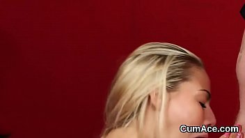 Peculiar peach gets sperm shot on her face swallowing all the semen