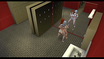 Cameras in a public locker room capture two girls having sex