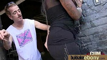 Ebony babe sucks group of white guys 26