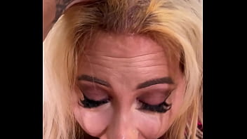 Amazing blonde girl gagging on my cock deepthroat balls licking sloppy blowjob