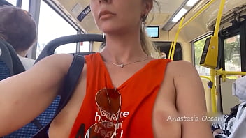 Anastasia ocean walk in sexy t shirt flashing outside