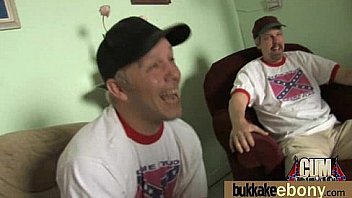 Ebony babe sucks group of white guys 28