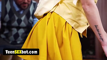 Skinny long legged teen gets fucked in the directors office