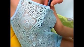 Horny babe enjoys a strong pole sink deep into her cute pussy